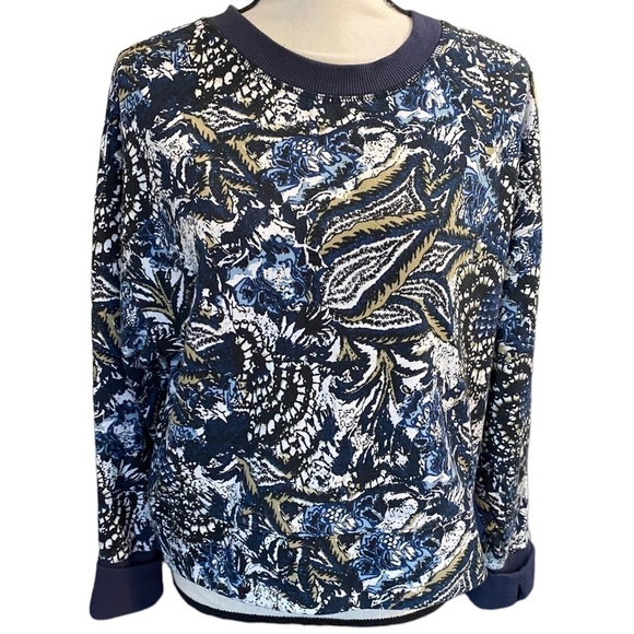 Joie Caleigh Floral Print Sweatshirt Cropped Blue MultiColor Thumb Holes Relaxed - Picture 1 of 9